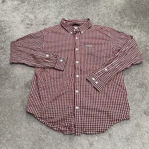 Columbia Shirt Mens Large Red White Check Long Sleeve Button Down Cotton Casual